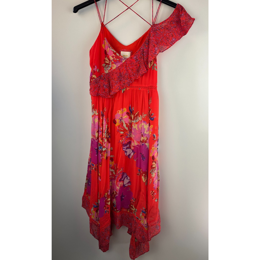 Maeve x Anthropologie Grecia Ruffle Dress Floral Red Handkerchief Hem Size 4 - Picture 4 of 13